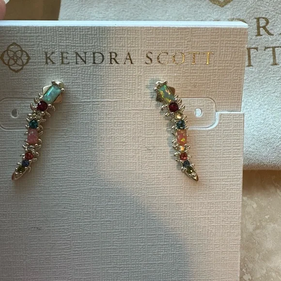 Kendra Scott Sinclair Multicolor gem mix opal Ear Climber Earrings gold - Picture 3 of 5